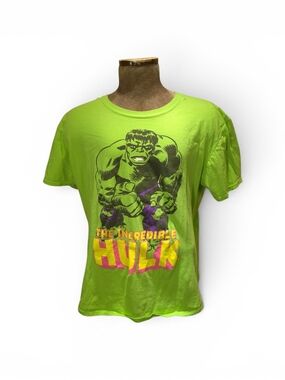 Marvel Incredible Hulk Neon Green Graphic Tee Men XL Comic Shirt